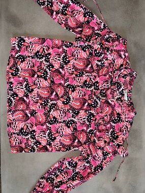 Counterparts Hot Pink & Black Abstract Ruffle Top